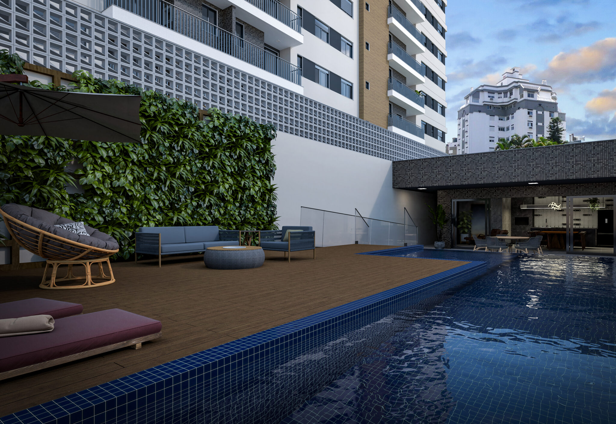 L'Essence Home Club — piscina com vista para o prédio