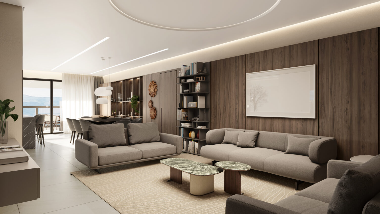 Aura Residence — living do apartamento tipo